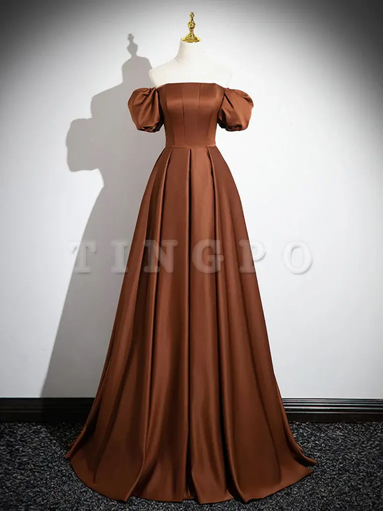Wholesale Simple Satin Brown Long Prom Dress Brown Long Evening Dress gowns evening dresses 